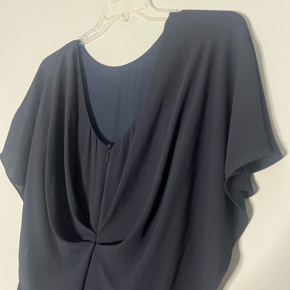 Halston Heritage Drape Back Cape Sleeve Ruffle Slit Navy Gown Maxi Dress 8 - Picture 12 of 13